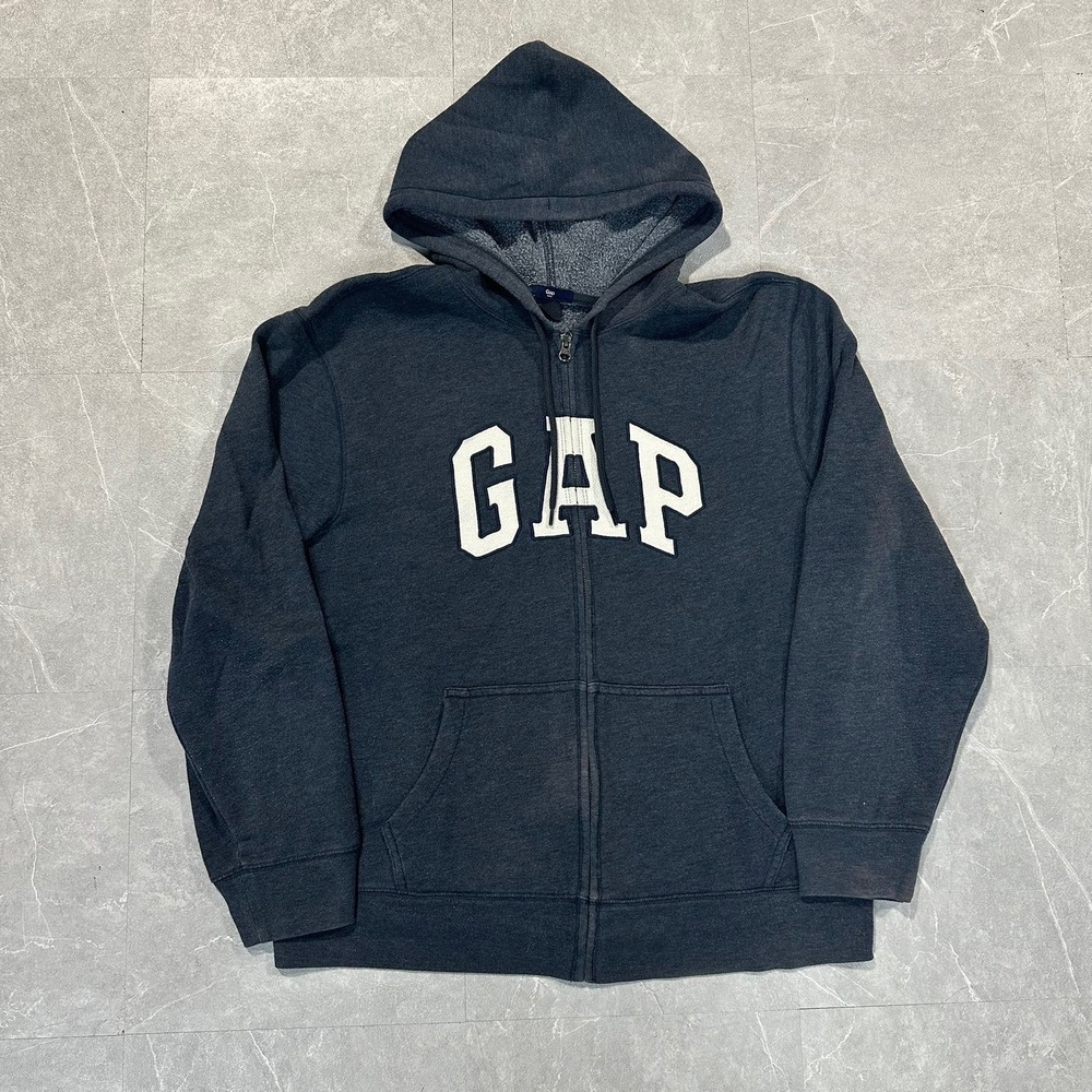 Gap Womens Arch Logo Full Zip Hoodie Charcoal Gray Heather XL Fleece Sweatshirt